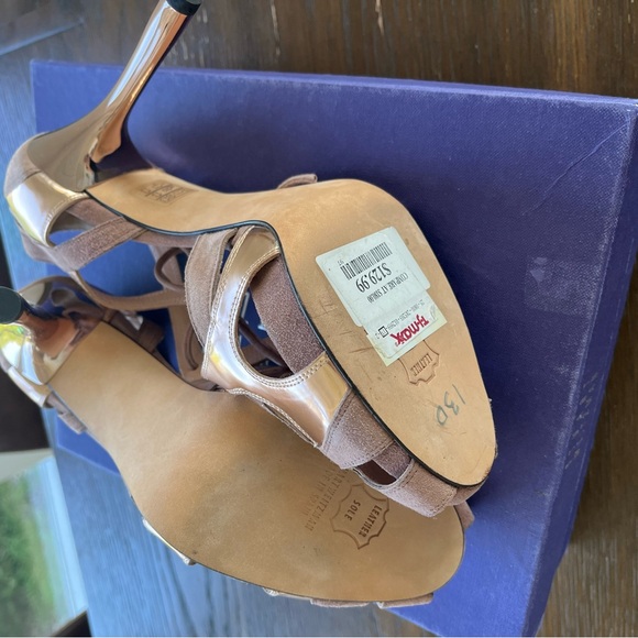 NIB Stuart Weitzman suede and rose gold gladiator heels size 9.5 - Picture 6 of 8